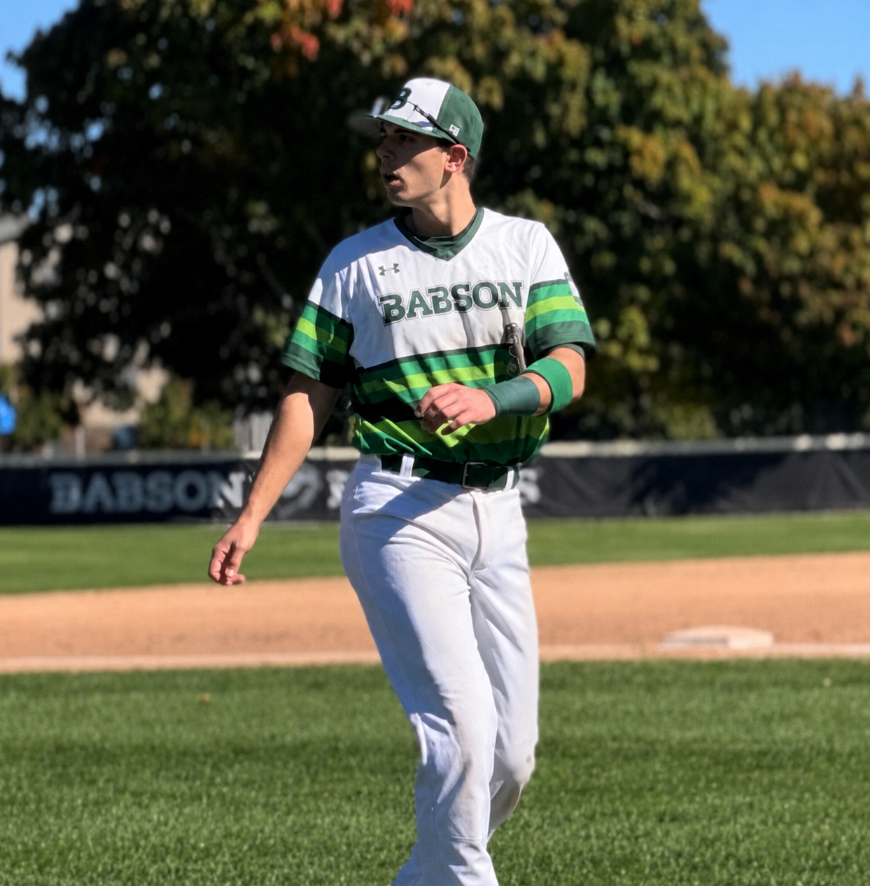 Founder as a college baseball player on the field